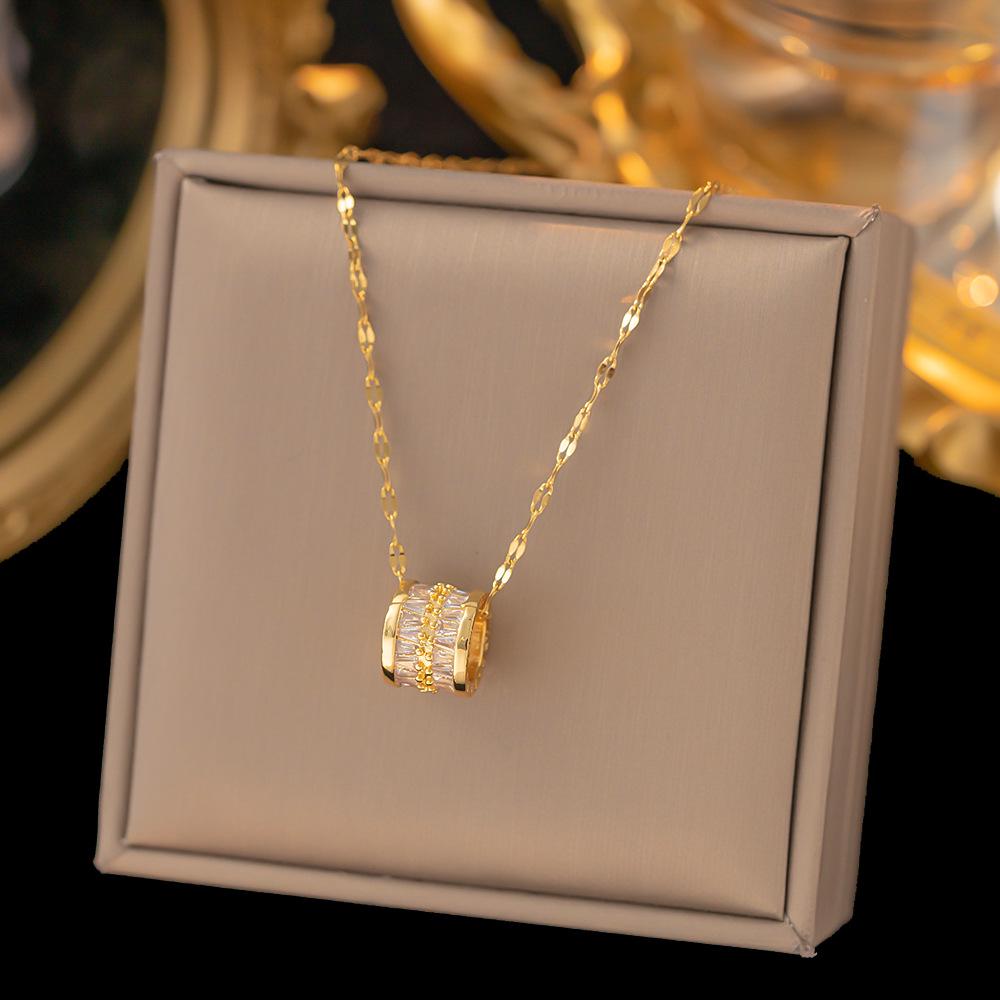Chic Non-Fading Titanium Steel Necklace for Women with Unique Design and Sparkling Copper Pendant
