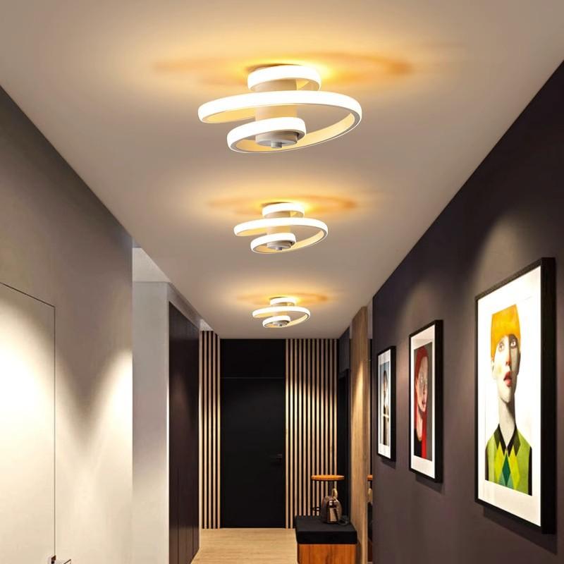 Modern LED Ceiling Light Black/White Spiral Line For Living Room Bedroom Hallway Aisle Entrance Study Indoor Lighting Fixtures