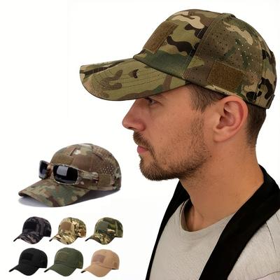 Herren Tarn Baseballkappe Sonnenhut Militärische Tarnung Baseballkappe Atmungsaktive Taktische Kappe mit Klettverschluss und Brillenhalterung