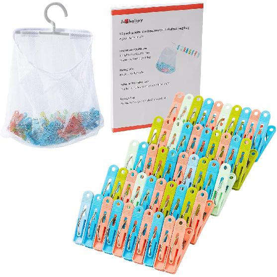 Plastic Clothes P Heavy Duty Outdoor,Colored Clothes P with Mesh Clothespin Bag,50-Pack and Bag Heavy Duty for Laundry Clips