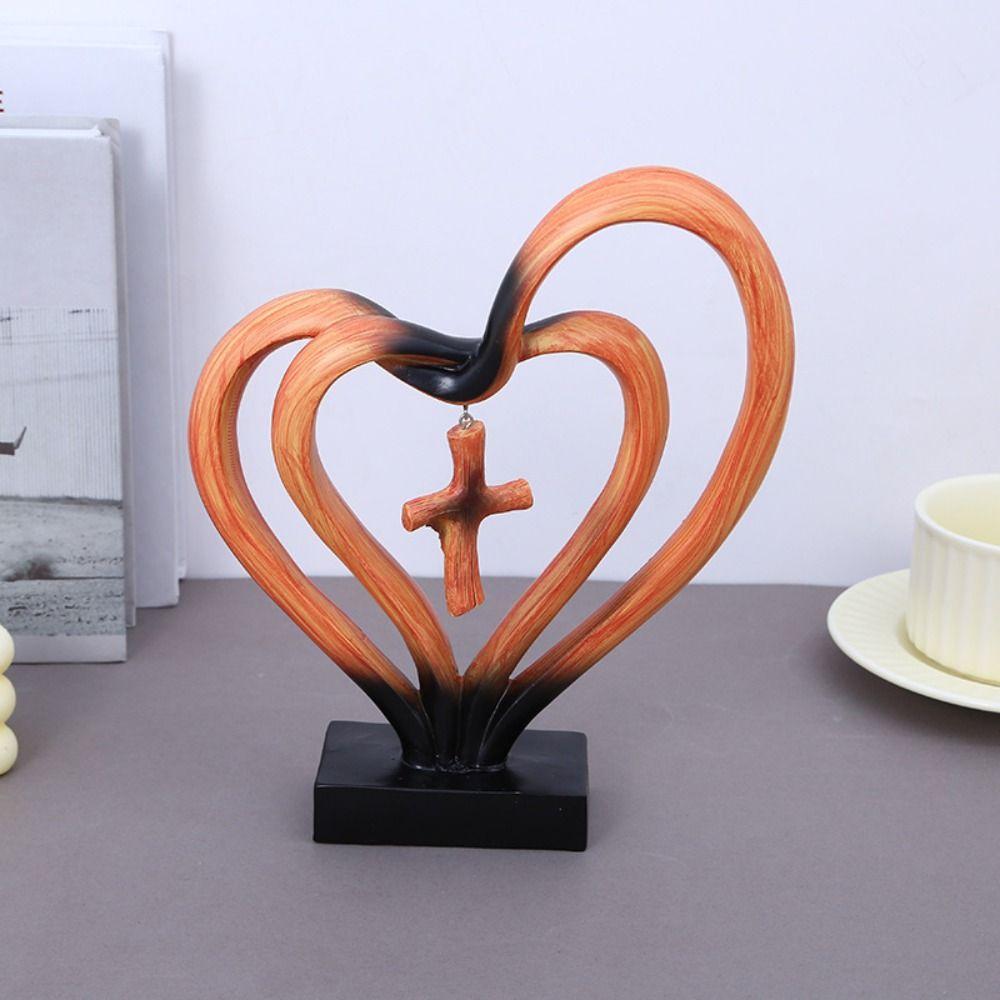 Minimalist Entwined Hearts Cross Modern Christian Standing Decor Hearts Cross Sculpture  Church