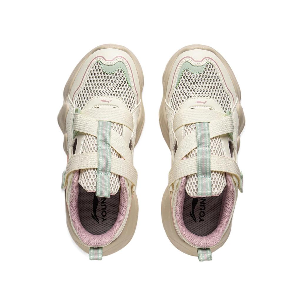 Li Ning Kids Sports Lifestyle Series Synthetic Leather Fabric Simple Comfortable Fashion Versatile Anti-Kick Breathable Low-Top Casual Shoes YKCV078-2