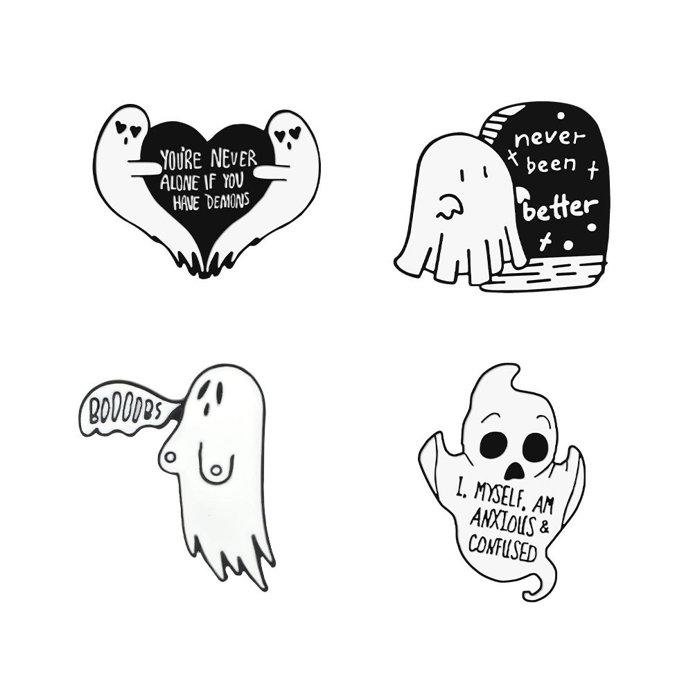 2-4pcs Creative Brooch Sets Punk Skeleton Animal Ghost Enamel Pins Cartoon Cats Earth Medical Money Badge Jewelry Gifts for Kids