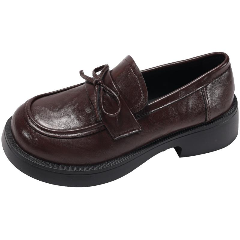 British small leather shoes autumn women's new women's platform tide with bow, shallow mouth one pedal single shoes