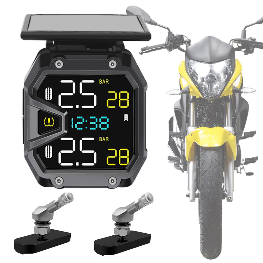 Motorcycle Air Pressure Sensor USB Port Motorcycle Solar Power Tire Pressure Monitor for Outdoor Cycling Sports Accessories