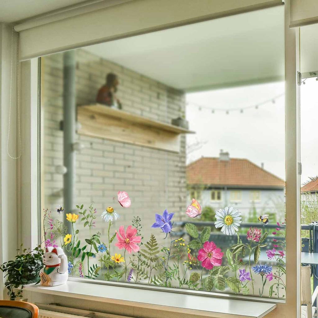 Colorful Cartoon Flower Butterfly Fully Transparent Double Sided Visible Window Sticker Home Decoration Decal