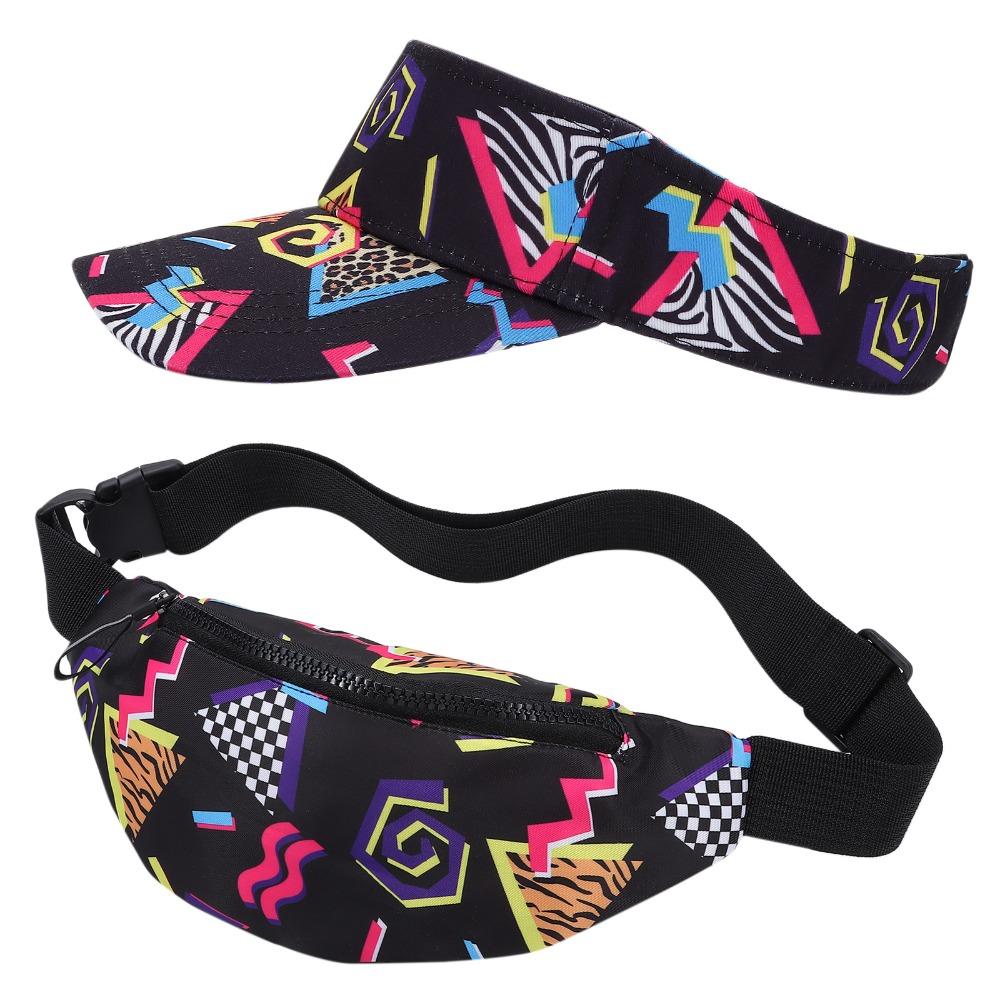 Neue bunte 80er 90er Bauchtasche Baumwolle Weich 80er Outfit Sonnenschildmütze Bequem 90er Accessoires für Männer Frauen black