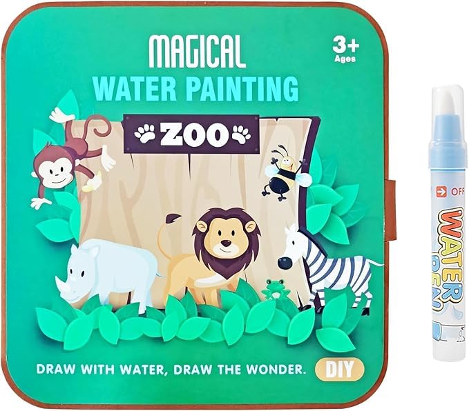 

TEMSON Magical Water Painting Book, No-Mess Art Book Busy Book for Kid, Reusable Drawing Coloring Book with Portable Doodle (Zoo)