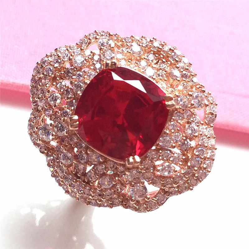Purple Gold Redstone Ring Women'S Color Gold-Plated Rose Gold Exquisite Diamond-Set Adjustable Ring