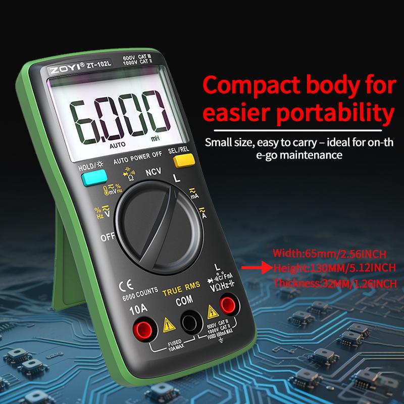 ZOYI 102L High Precision Inductance Meter & Multimeter Tester, True RMS, 6000 Counts, 60H, AC/DC Current/Voltage Tester