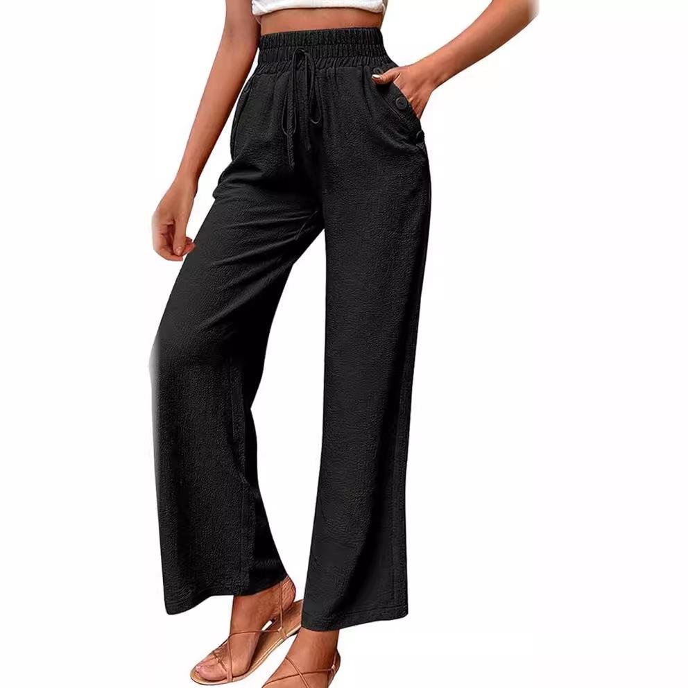 Women's Fashion Summer Spring Casual Solid Color Print Loose High Waist Trousers Pants & Capris Casual Trousers