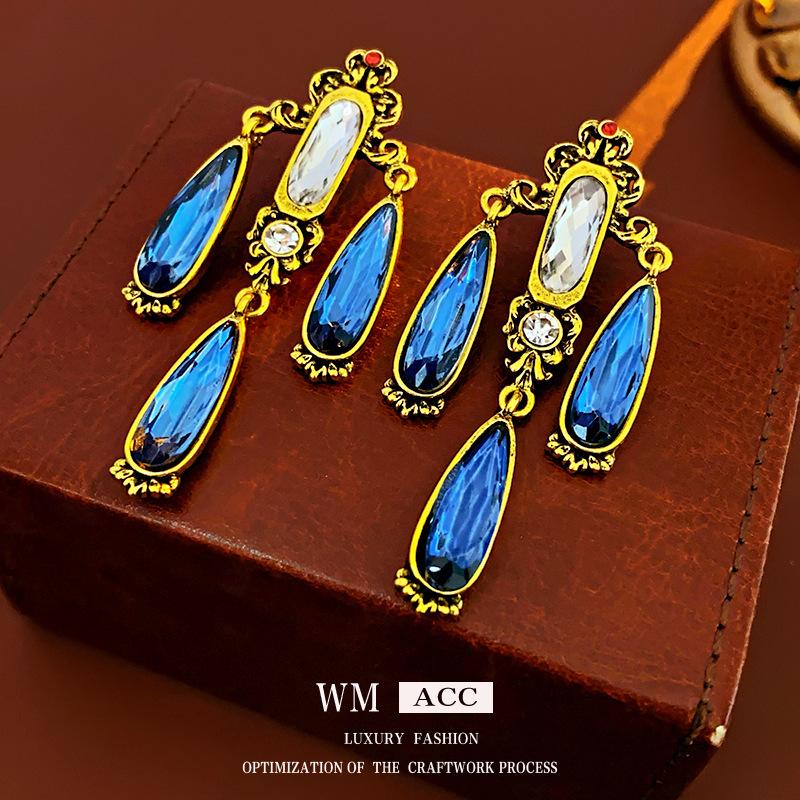 

Серебряные серьги-капельки с бриллиантами и иглами, серьги в стиле ретро-дворца, универсальные серьги для женщин синий