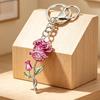 Keychain Pendant Rose Flower Shape Key Holder with Multicolor Rhinestones Anti-Oxidation Lobster Clasp Keyring Backpacks Car Accessory