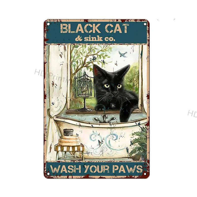Black Cat Vintage Metal Sign Metal Retro Tin Plaque Poster For Bedroom Living Room Pet Shop Wall Decor Pin Up Funny Cat Plate