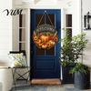 Autumn Theme Hanging Decoration Harvest Festival Welcome Sign for Front Door, Rustic Wooden Wheat Ear Ornament with Hemp Rope, Pumpkin Plaque