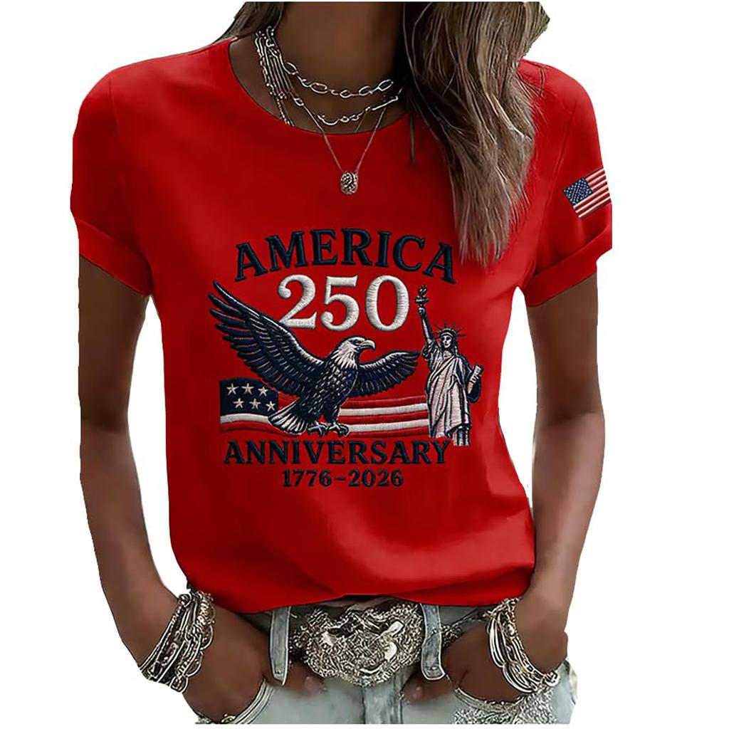 T-shirt à manches courtes et col rond décontracté pour femme avec imprimé