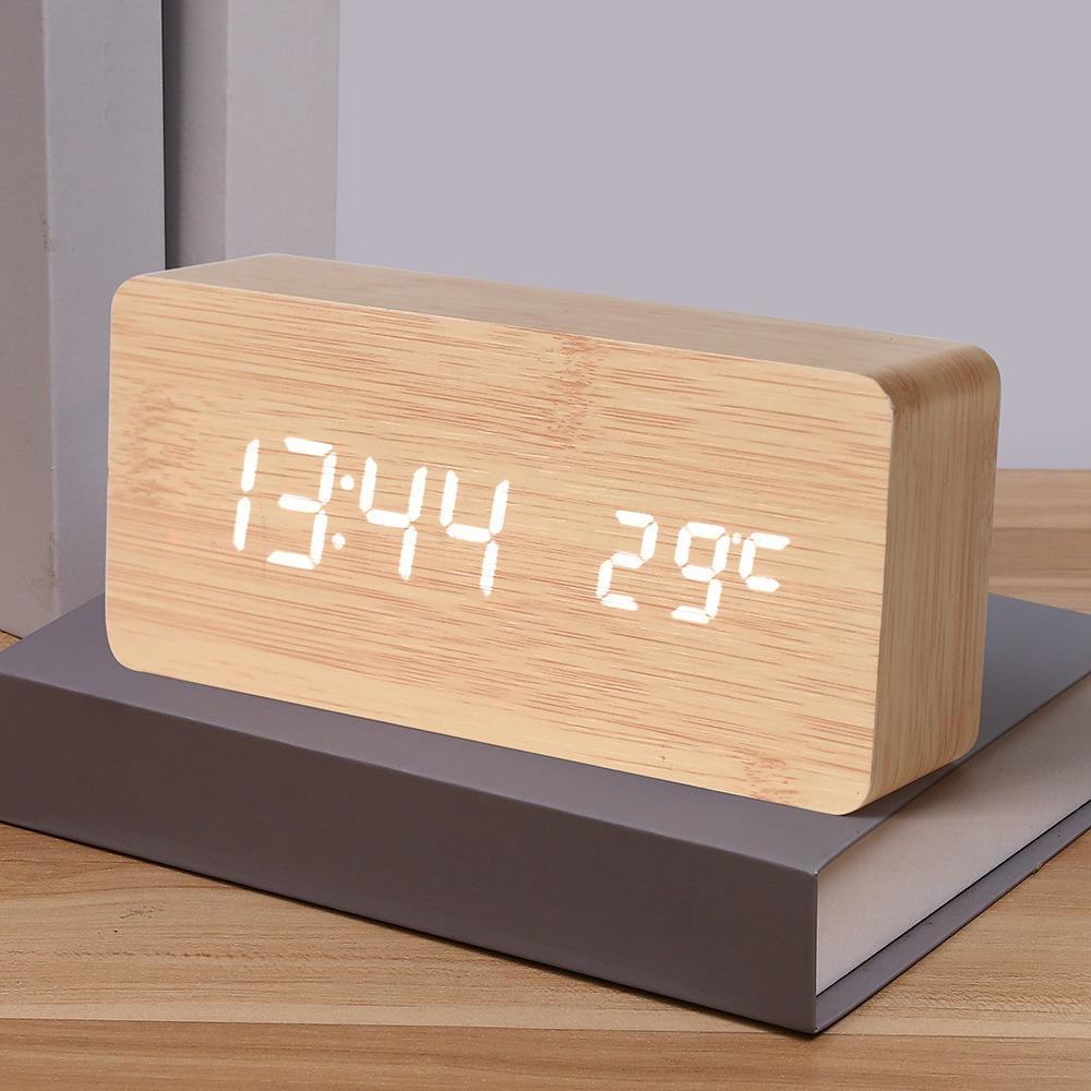 Wooden Digital Alarm Clock,LED Clock with Time, Date,Temperature, Digital Desktop Clock Bedroom Tabletop Led Watch NZ002