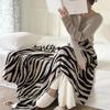 OEING Zebra Print Knitted Sofa Throw Blanket