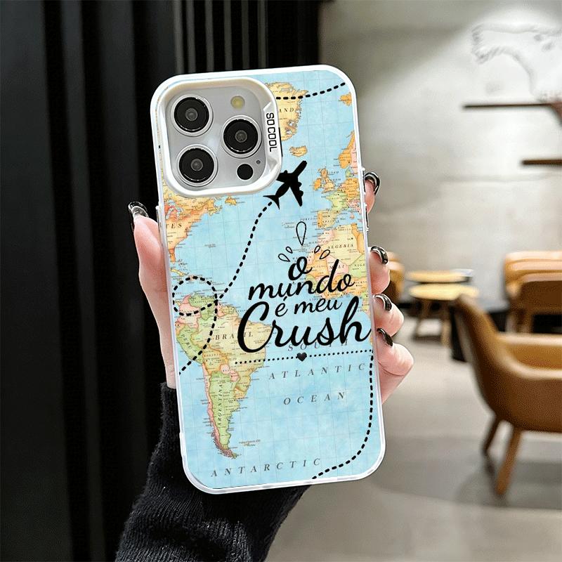 Travel Map Artistic Pattern Shockproof Phone Case for iPhone 17 Air 16 16E 15 Pro Max 14 Plus 13 Mini 12 Back Cover Anti Fall Fu