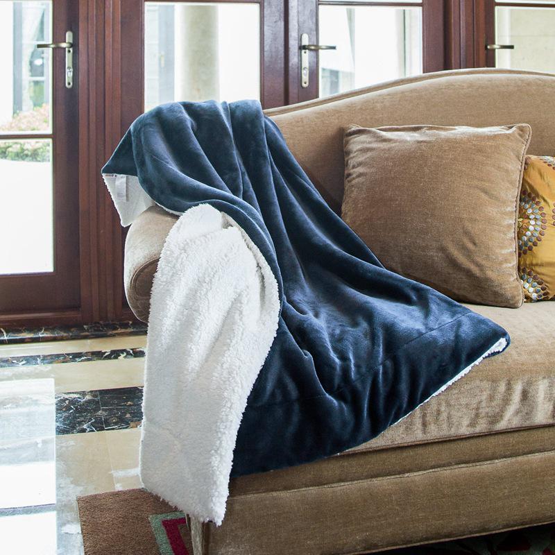 Double-Layer Lamb Fleece Cotton Blanket - Thick, Soft, and Comfortable with Customizable Logo for Office or Car Use.