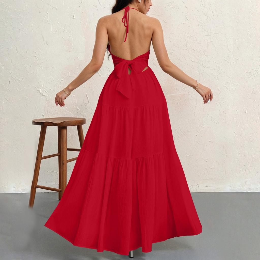 Halter Tie Neck Dress for Women European American Style Cross-border Summer Casual Dress for Amazon Independent Station