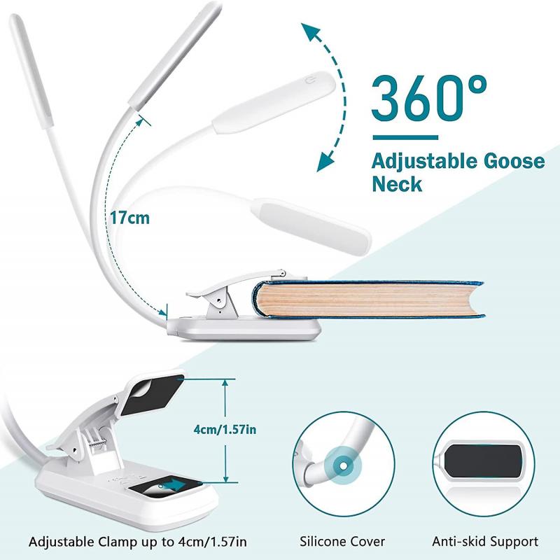 LED-Leselampe, Wiederaufladbare Leselampe in 3 Helligkeitsstufen (kaltes Weiß/warmes Gelb), Stufenlos dimmbares Leselicht für Buch Schwarz