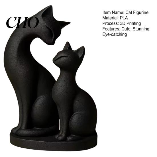 Mother And Child Cat Sculpture Black Figurine 3D Printed Kitten Statue Cute Animal Warm Home Accent for Indoor Shelf Desktop Decor Gifts Lovers Mini
