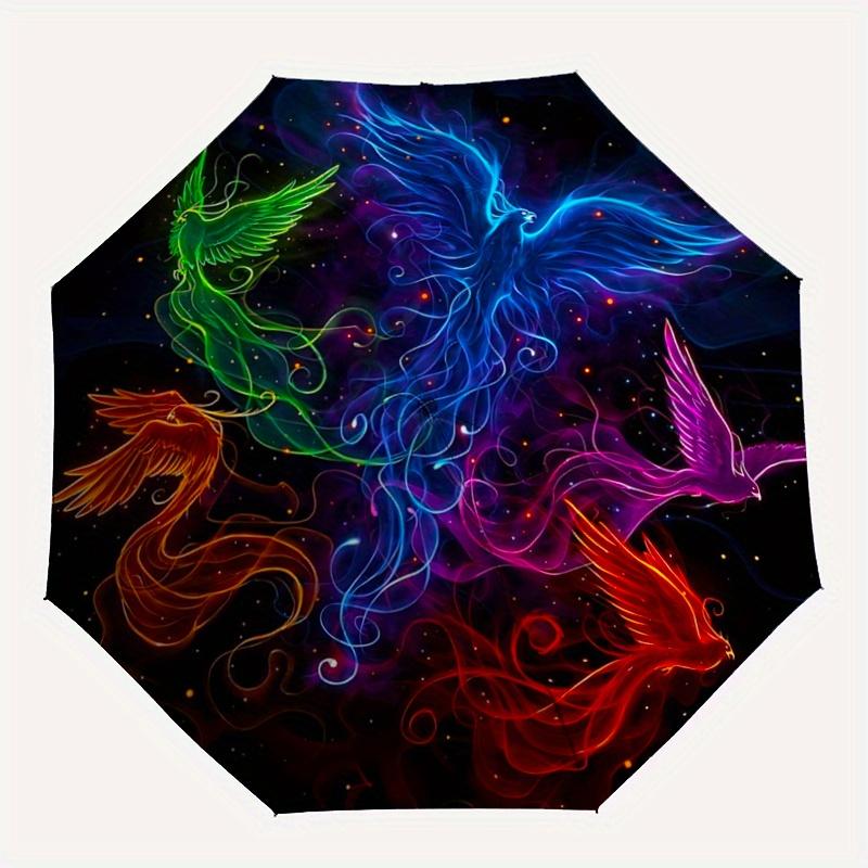 1pc Multicolored Phoenix Fully Automatic Folding Portable Umbrella, 8 Iron Frames, Three-Fold Design, Suitable for All Seasons, Suitable for Outd