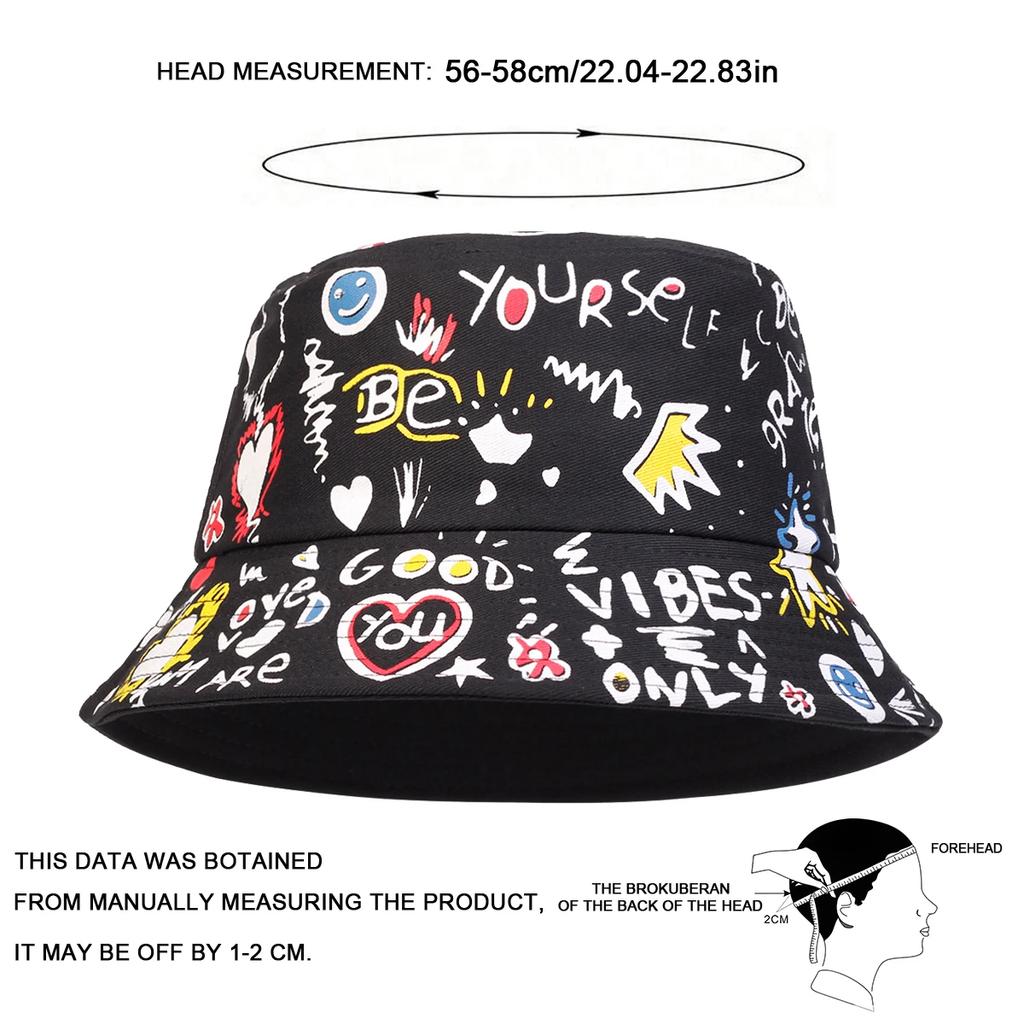 Unisex Lächelnde Krone Graffiti Print Persönlichkeit Eimerhüte Fischerkappen Outdoor Freizeitkappe Sonnenschutzhut