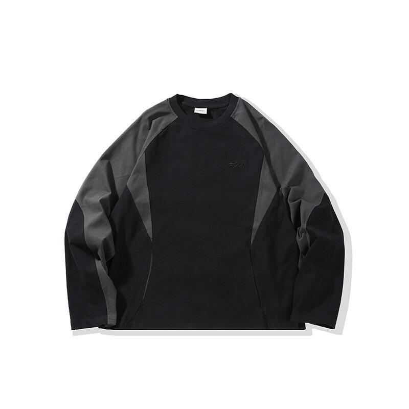 Unisex Japansk Retro Färgblock Lapptäcke Huvtröja - Avslappnad Lös Passform Långärmad T-shirt