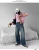 Men's Retro Washed Distressed Jeans, Korean Trendy High-Street Loose Straight Casual Trousers