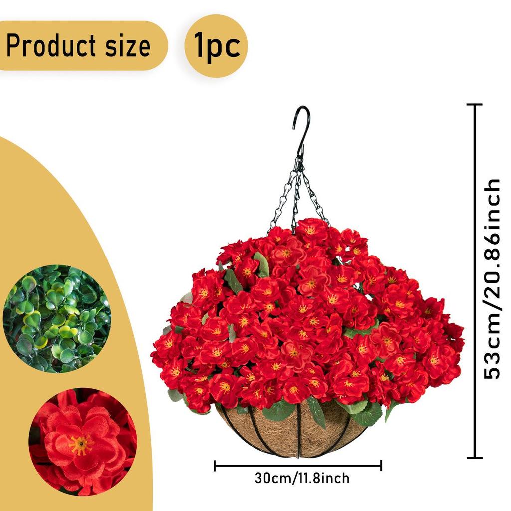 Frühlings-Begonie Geranie Hängekorb: Künstliche Outdoor-Blumendekoration
