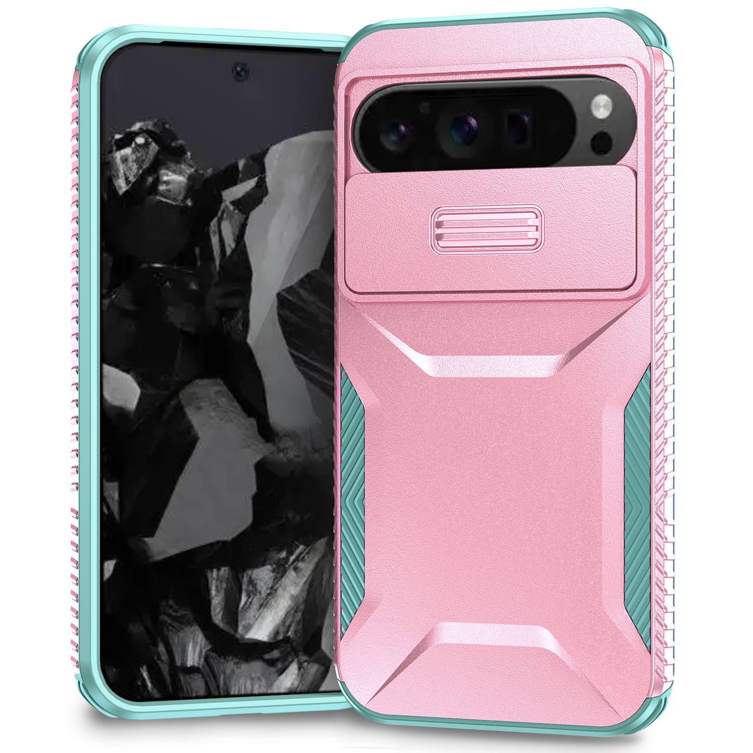 

For Google Pixel 10 Pro XL/Pixel 9 Pro XL Case Camshield TPU+PC Phone Cover Non-Slip Side Edge Pink/Green