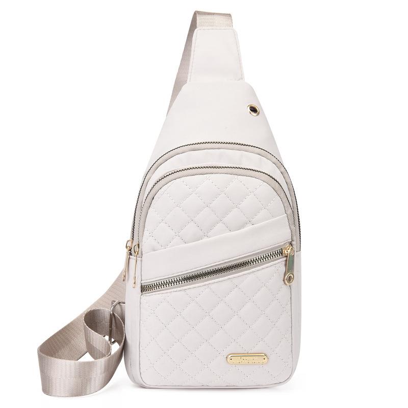 New nylon cloth breast bag women's fashion embroidered thread rhombus shoulder messenger bag large capacity cycling breast bag