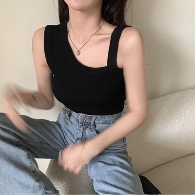 Design-in-the-sleeved Trägerweste für Damen Sommer Neuer Stil Gestrickte Innenschicht mit schulterfreiem ärmellosem Oberteil