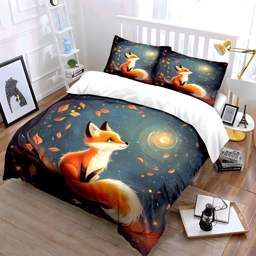 Whimsical fox under moonlight Bedding sets Duvet covers Pillowcases(1* Duvet Cover 2* Pillowcases without duvet insert)