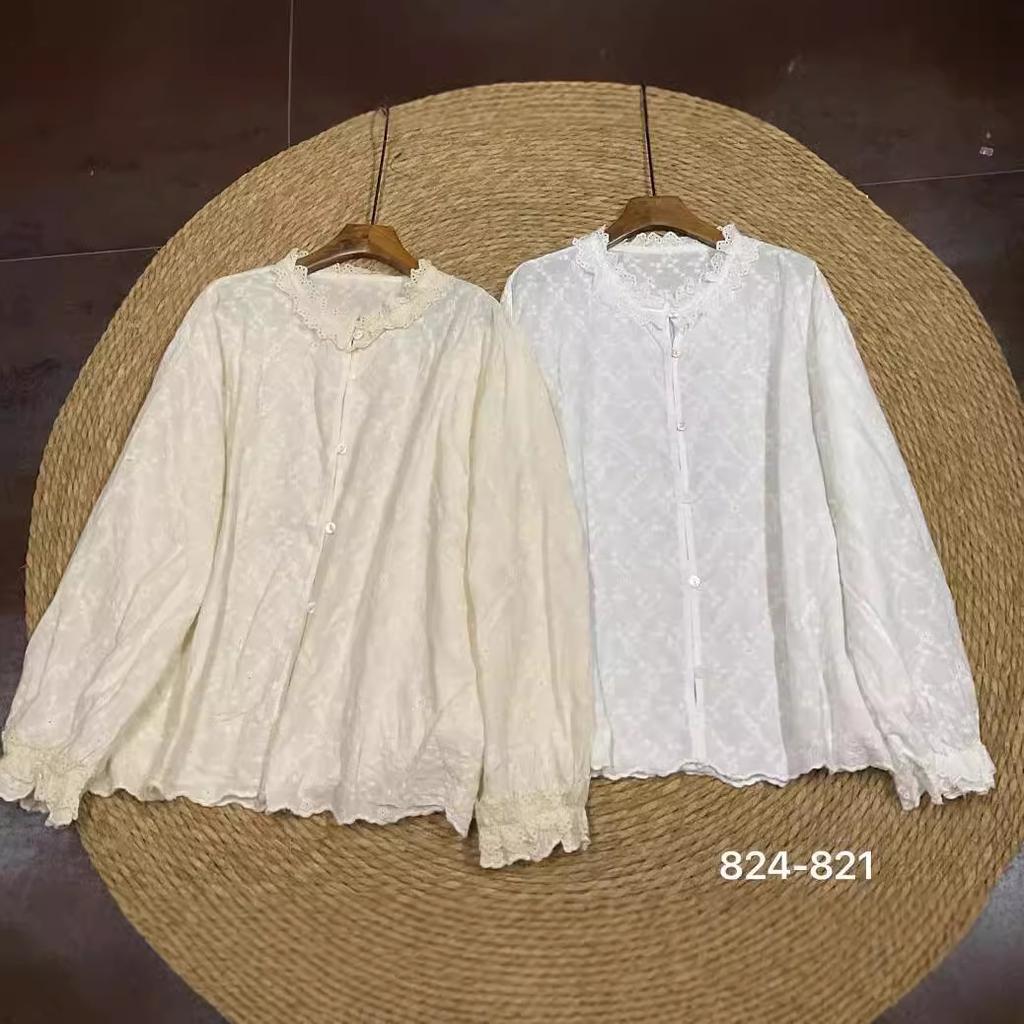 1116 Spring New Women's Lapel Japanese Cotton and Linen Shirt Loose Shirt Embroidered Top Cardigan Literary Style Mori