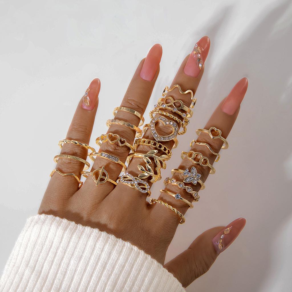 Nová Móda Všestranný List Láska Prsten Set Personalizovaný Geometrický Stohovatelný Kloubový Prsten Vícedílný Set