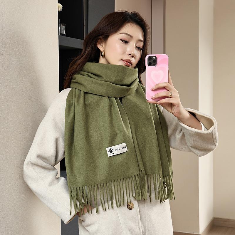 Winter wool simple and versatile scarf solid color women's autumn and winter warm fashion temperament wool shawl