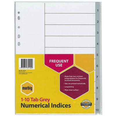 Marbig Índices Numéricos y Separadores A4 (gris) (1-10 Pestaña)
