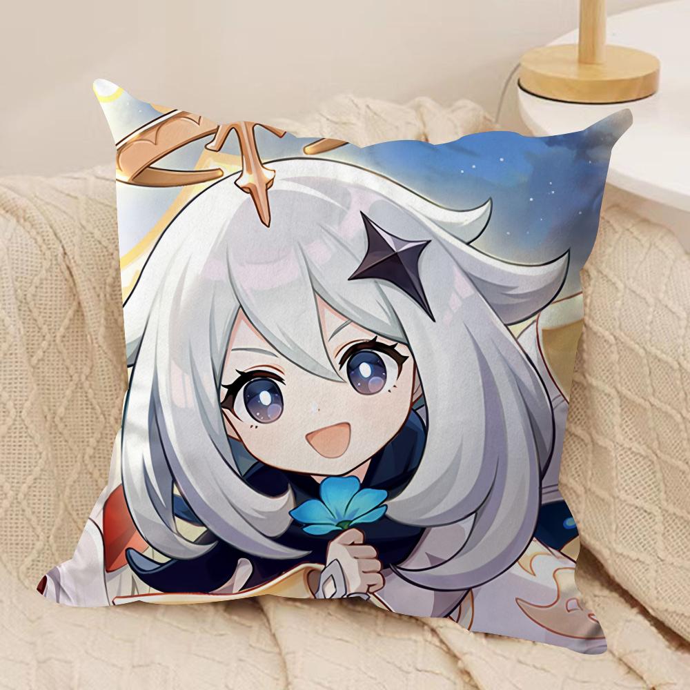 Paimon Cute Genshin Impact Cushion Cover Silky Short Plush Invisible Zipper Dustproof Sofa Pillow Case For Home Decor