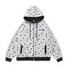 Womens Vintage Star Print Gray Zip-Up Hoodie Loose Casual Sweatshirt