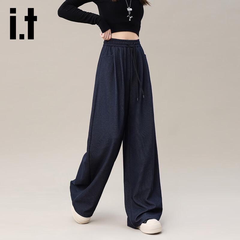 Izzueit Women's High-Waist Drawstring Relaxed Fit Casual Trousers