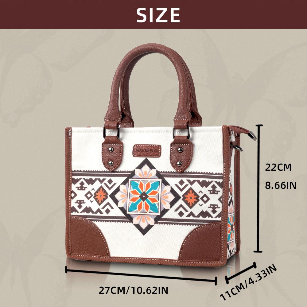 New Ethnic Style Bohemian Women's Bag Sets Retro Canvas Horizontal Square Female Tote Bag Fashion Printing Portable Ladies Messenger Bag with Wallet