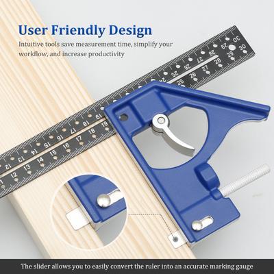Woodworking Combination Aluminum Alloy Square Carpentry Measuring Ruler 45/90 Degrees Square Tool for Carpenter Measuring Tools