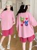 Summer 2026 Girls' Cartoon Print Two-Piece Set: Casual Loose T-Shirt and Shorts