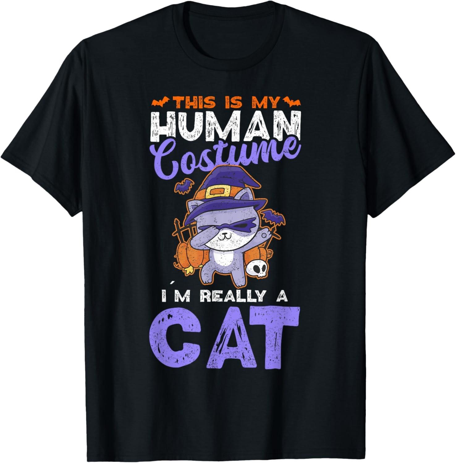 This Is My Human Costume I m Really A Cat Halloween T-Shirt S разноцветный