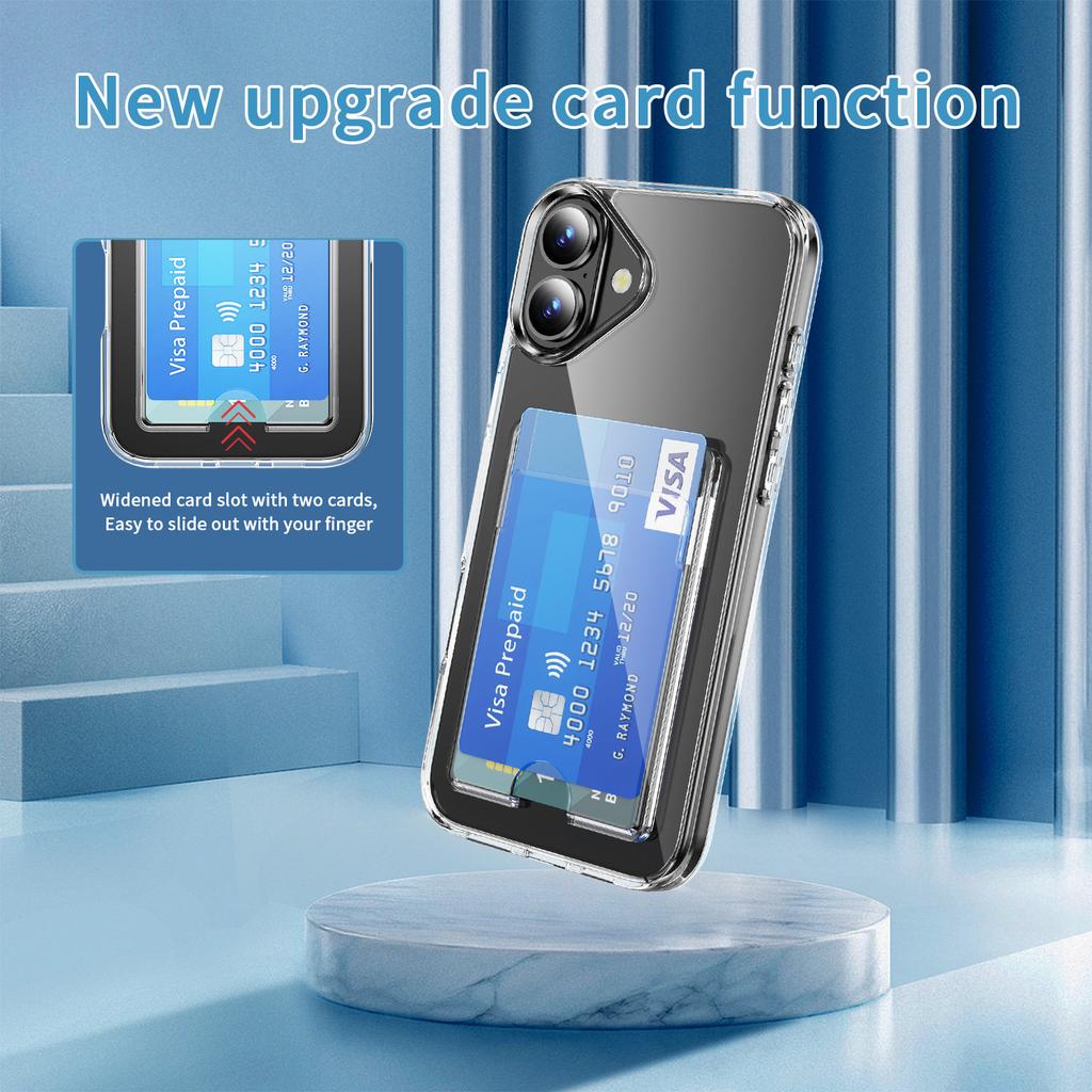 Für iPhone 16 Plus Klare Hülle TPU+PC+Acryl Handyhülle mit Kartenhalter
