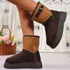 Fashion Vintage Buckle Detor Snow Boots Women Winter Mix Color Faux Suede Snow Boots Woman Short Plush Platform Warm Booties Female