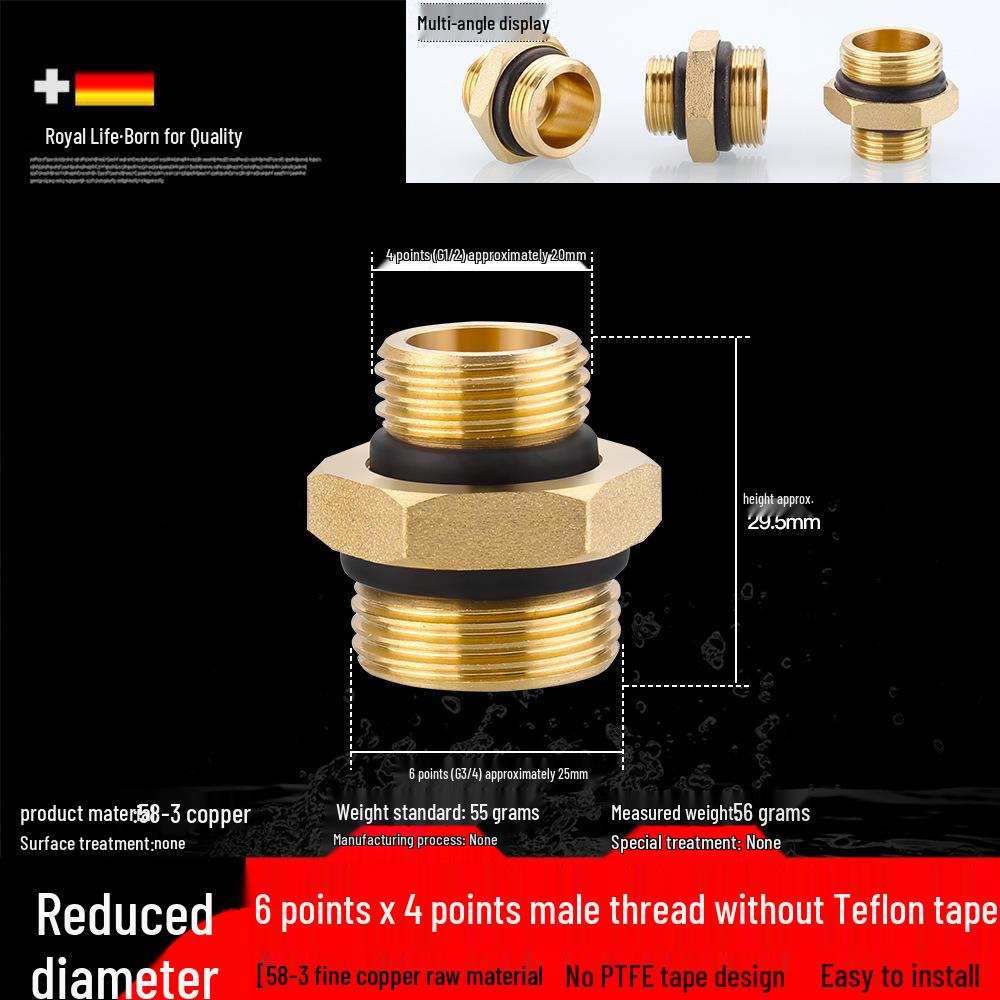 All-Copper Male Thread Direct Coupling, Short To Extended Thread, 4-Point To 6-Point, 1-Inch Inlet Pipe Reducing Joint